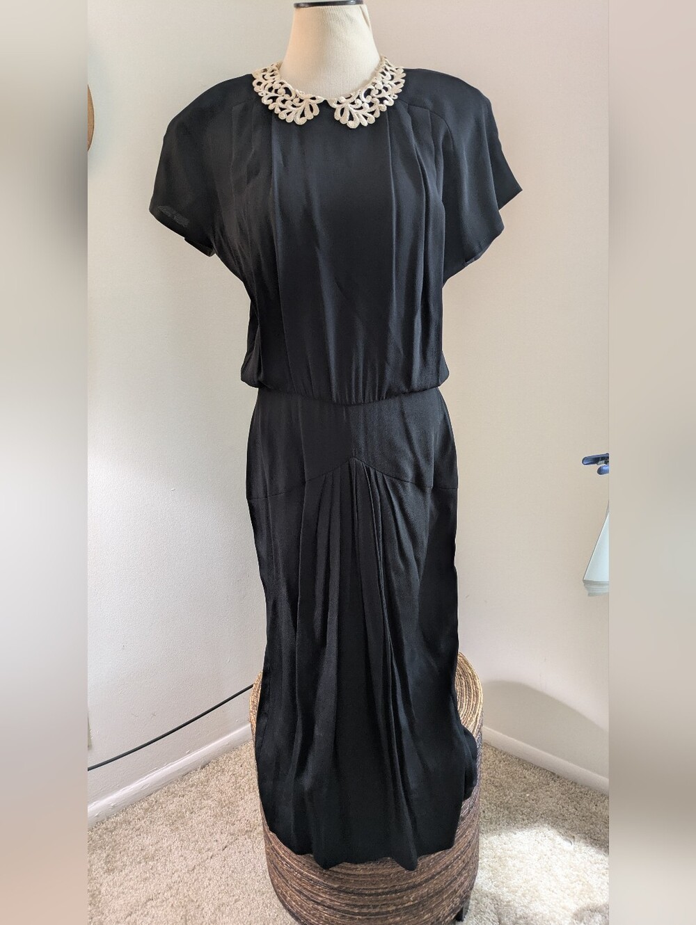 1940s Vintage Phoebe Classic Black Maxi Dress with Decorative Collar - Picture 1 of 10